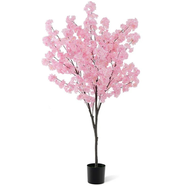 Costway 6.5 FT 1 PCS Tall Artificial Cherry Blossom Tree with 900 Pink Flowers Cement-filled | Walmart (US)