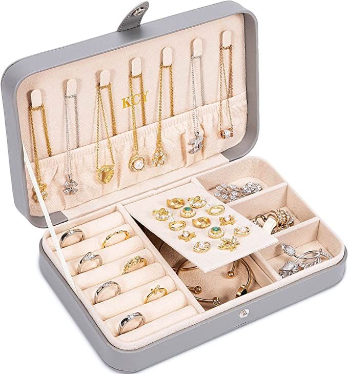 Amazon.com: KCY Jewelry Box for Girls Women,Small Travel Jewelry Organizer Case,PU Leather Portab... | Amazon (US)