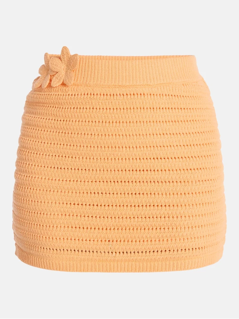 Madden NYC Women\u2019s Crochet Cotton Mini Skirt with 3D Flowers, Sizes XXS-XXL | Walmart (US)