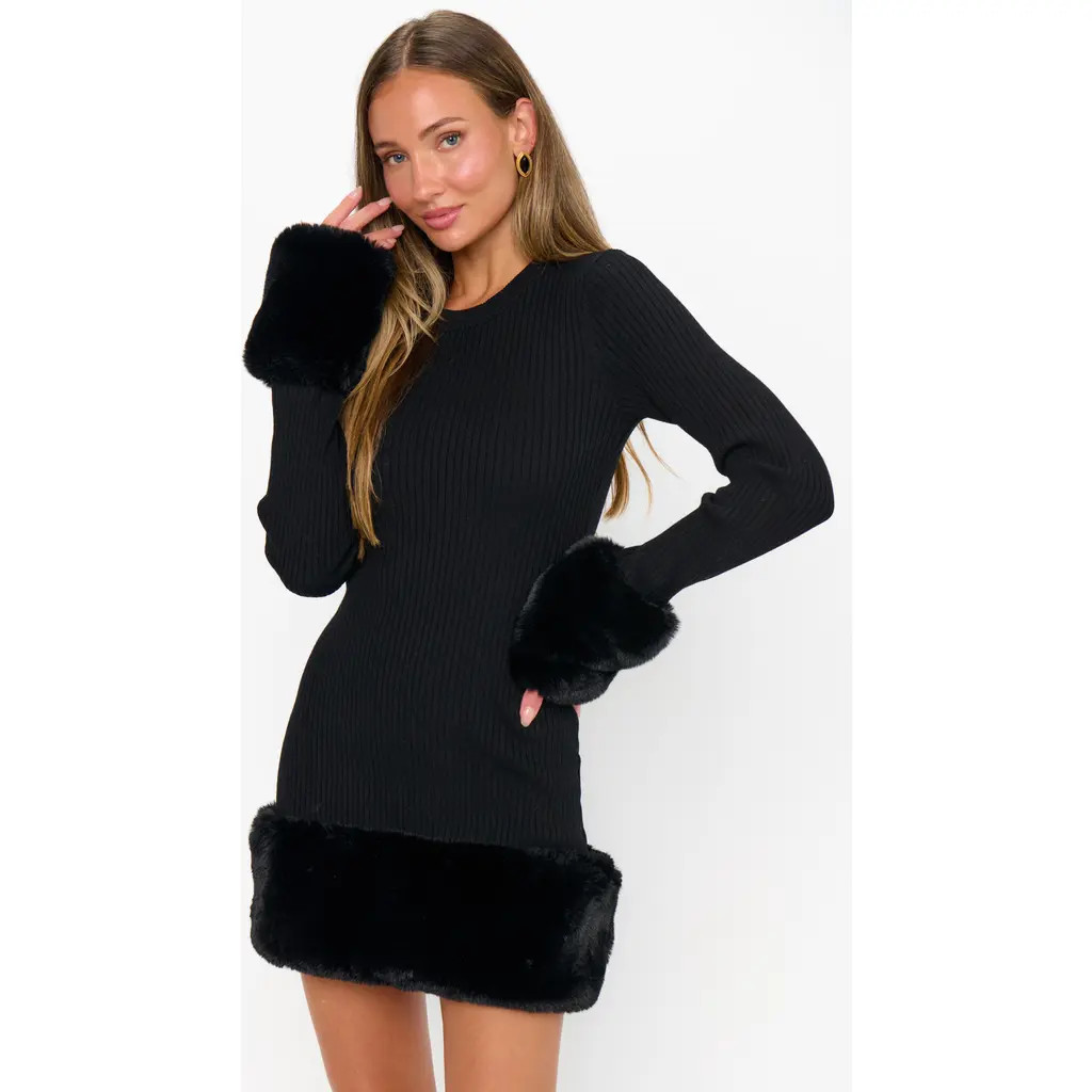 Show Me Your Mumu Drescher Mini Dress in Black Knit With Faux Fur at Nordstrom, Size Small | Nordstrom