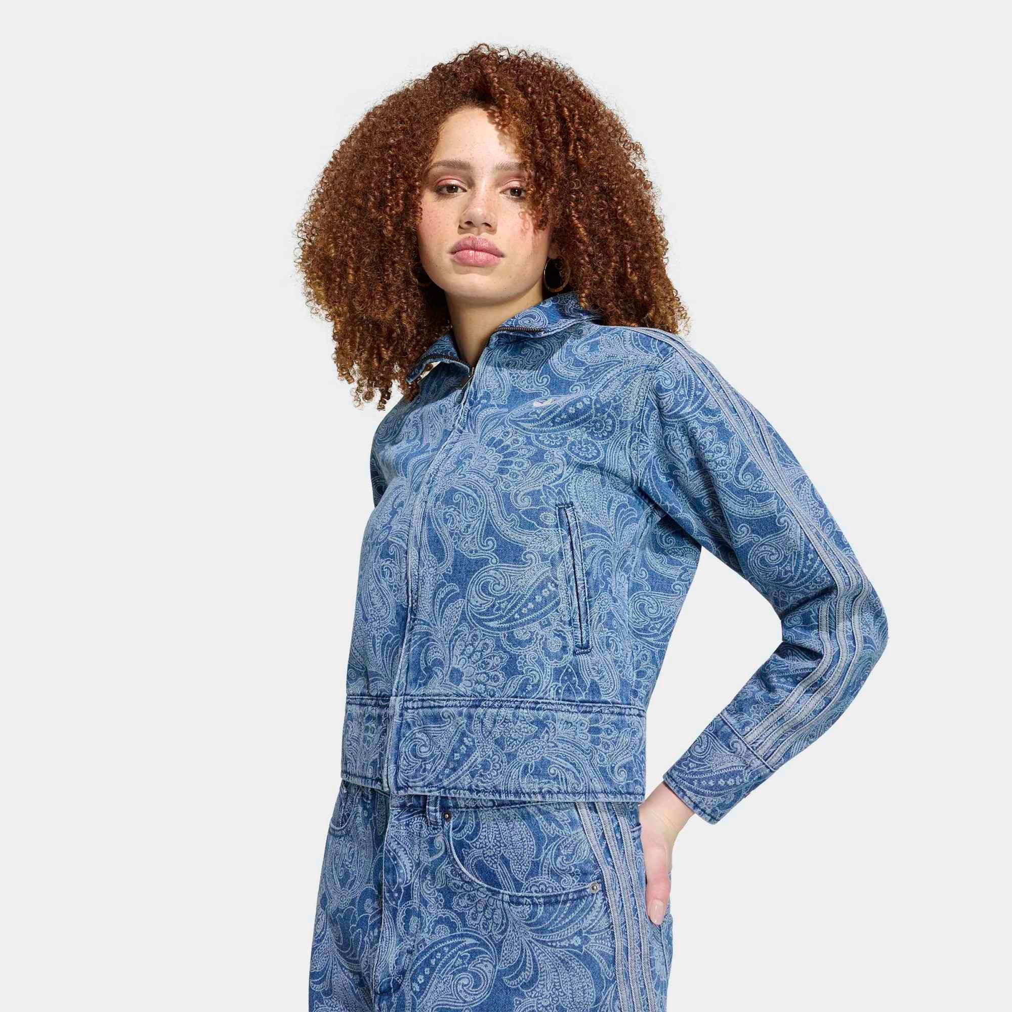 adidas Originals x Liberty London Women's Firebird Denim Tracktop, XS, Medium Vintage Denim/Light Denim | DICK'S Sporting Goods