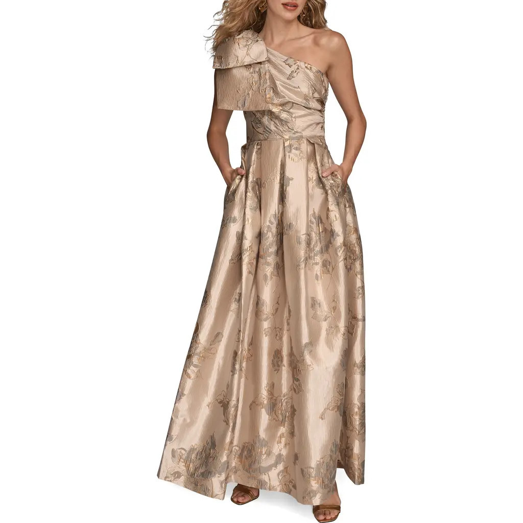 Donna Karan New York Metallic Floral Jacquard Ball Gown in Champagne Metallic at Nordstrom, Size 2 | Nordstrom