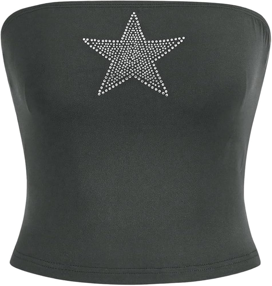 Floerns Women's Rhinestone Star Pattern Bandeau Strapless Crop Tube Top | Amazon (US)