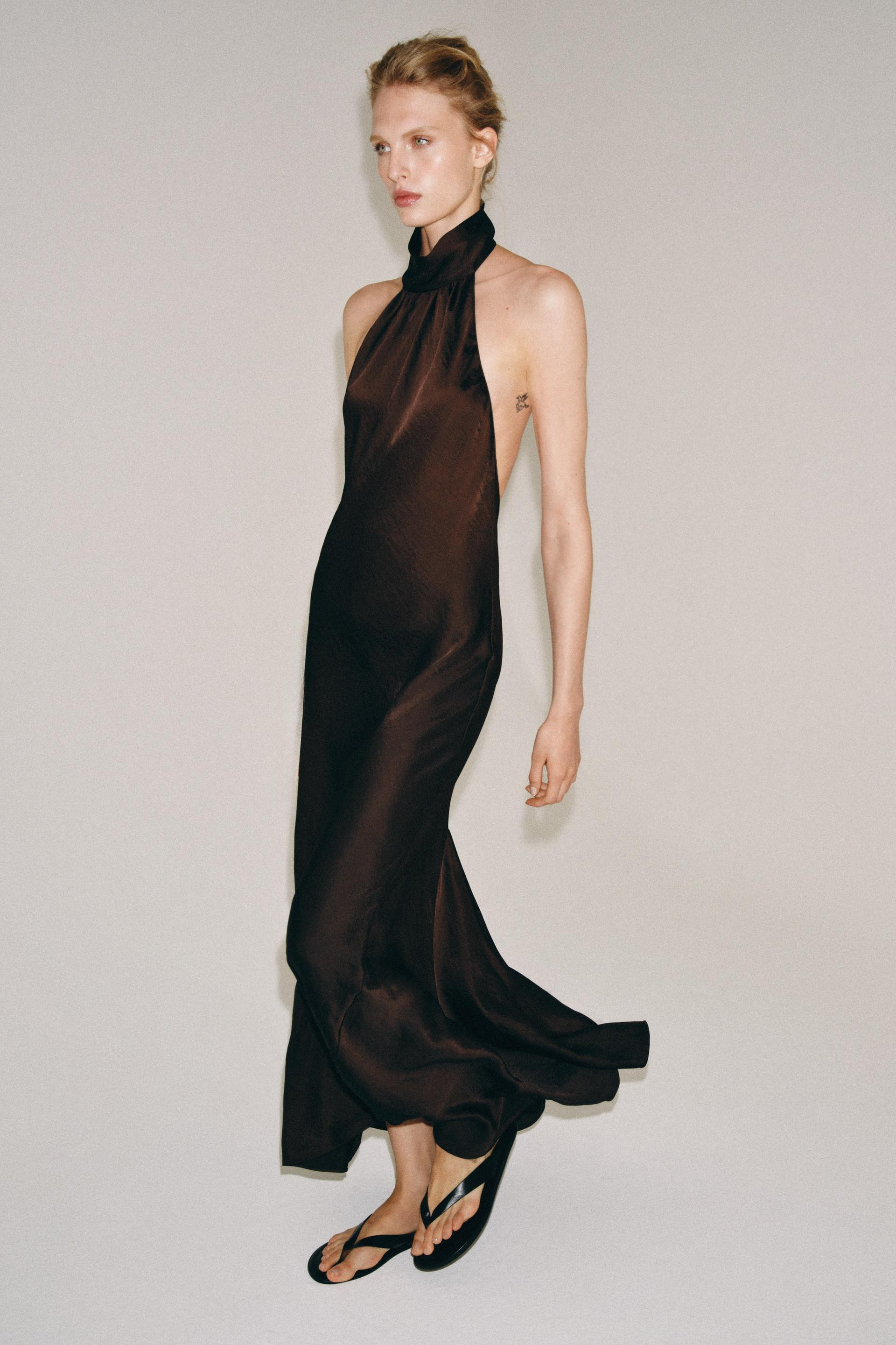 Zara - Zw Collection Halter Neck Long Dress - Brown - S - Woman | Zara US