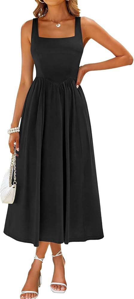 Sureple Midi Dresses for Women 2026 Spring Square Neck Tank Sleeveless A Line Casual Summer Sundr... | Amazon (US)