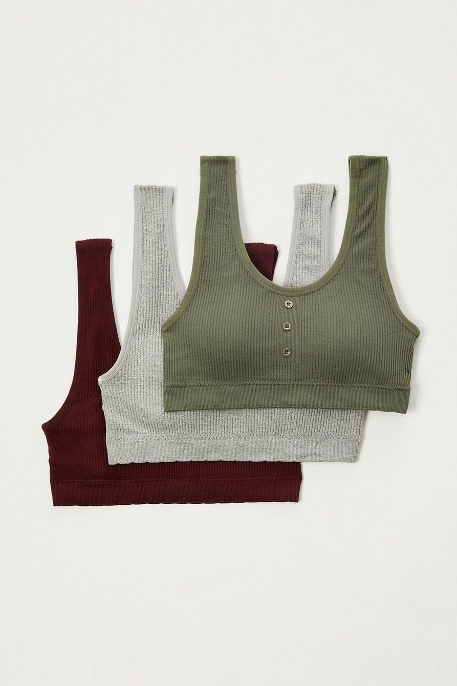 3 pack ribbed button bra | Lucky Brand