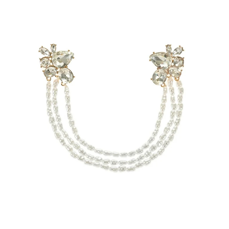 Time and True Goldtone Rhinestone Brooch with Simulated Pearl Strands, 1 Piece | Walmart (US)