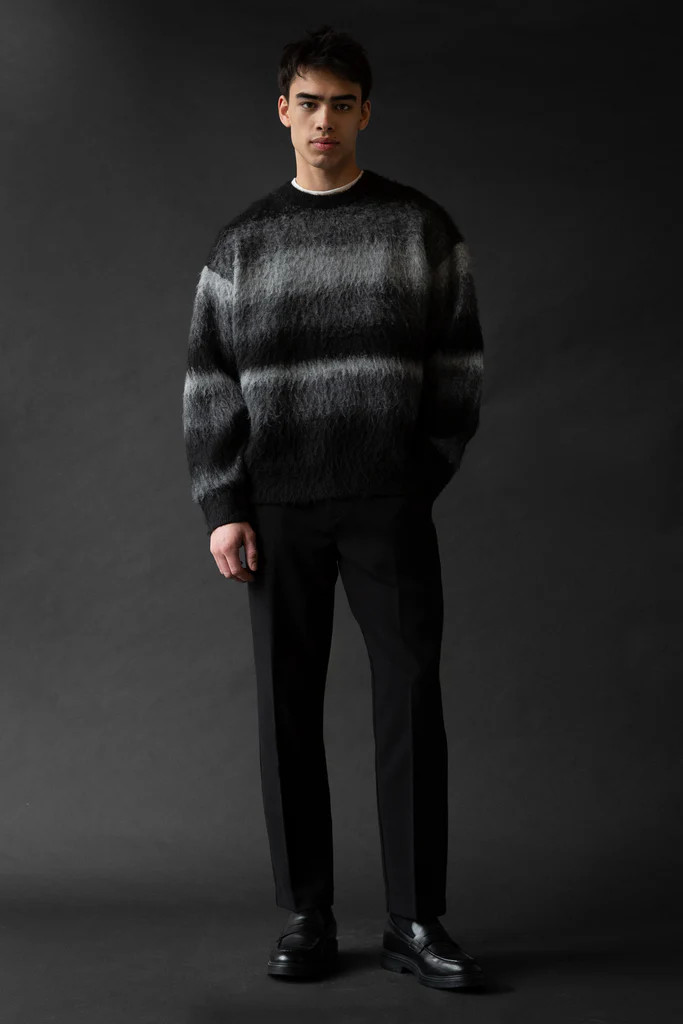 STRIPED TEXTURED KNIT CREWNECK SWEATER | OAK + FORT