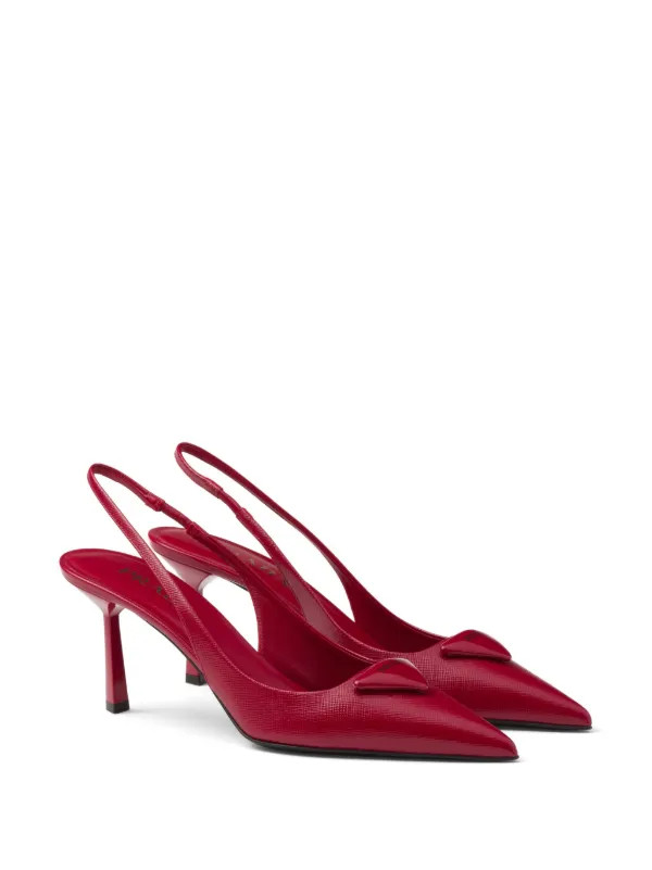 Prada triangle-logo Leather Slingback Pumps | Red | FARFETCH | Farfetch Global