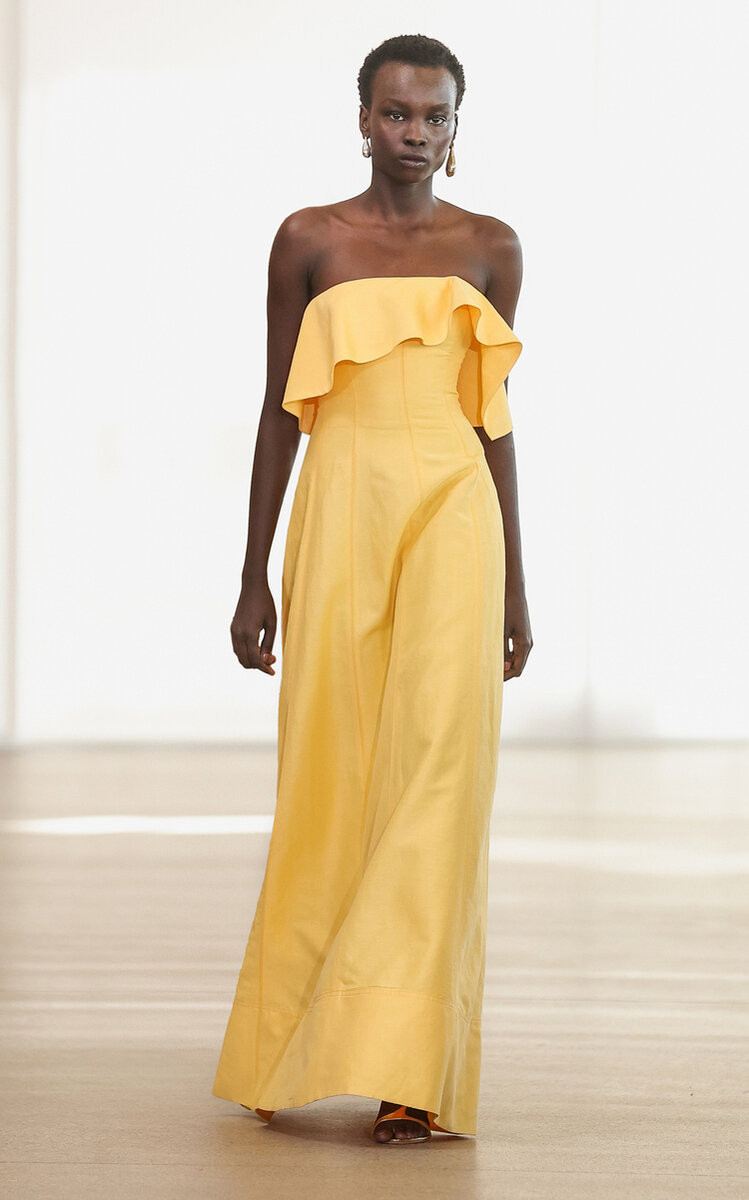 Shallows Strapless Ruffled Linen-Blend Gown | Moda Operandi (Global)