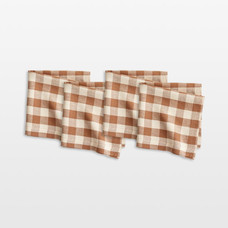 Marin Walnut Brown EUROPEAN FLAX -Certified Linen Buffalo Check Napkins, Set of 4 + Reviews | Cra... | Crate & Barrel