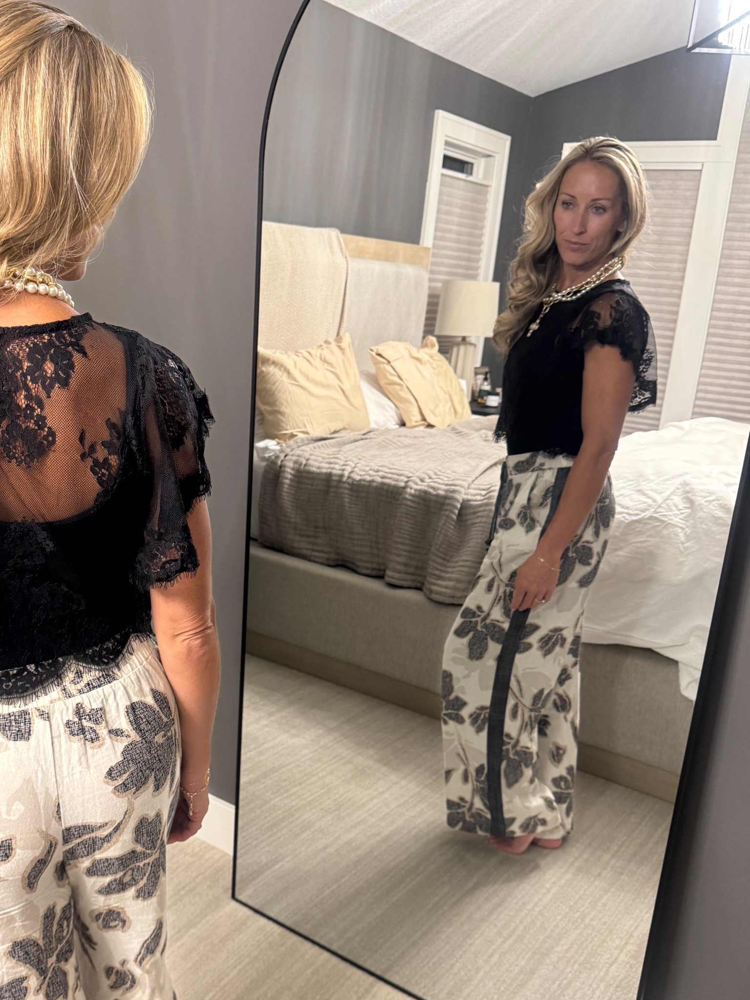 Work dinner! Love this free people cropped lace top with a black body suit under it bc it’s still cold in MN! And how fun are these floral pants for spring! I wore with heals  

#LTKootd #LTKWorkwear #LTKOver40