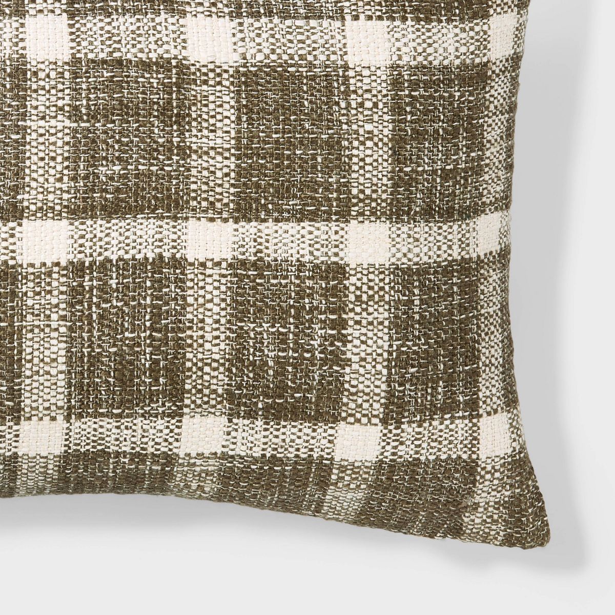 Woven Plaid with Faux Leather Zipper Lumbar Throw Pillow Brown - Threshold™ designed with Studi... | Target