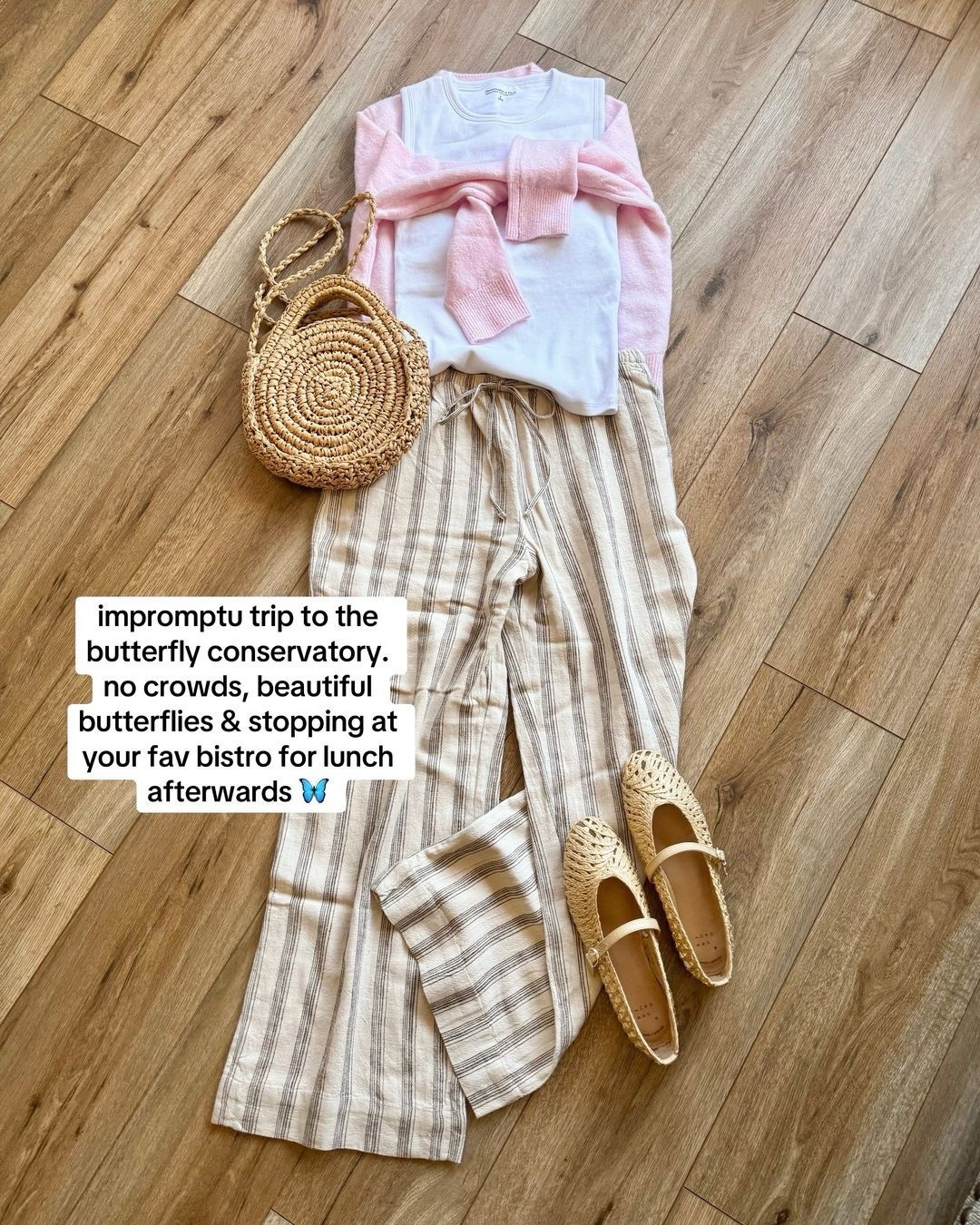 @abercrombie sale outfit inspo! striped linen pants, white basic tank & a dainty pink cardigan over the shoulders 

#LTKSpringSale #LTKSeasonal #LTKootd
