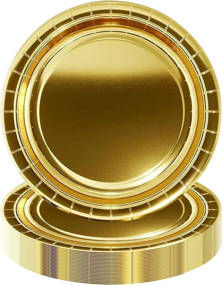 50pcs Disposable Paper Plates Gold, Gold Camping Plates Birthday Party Tableware Supplies Durable... | Amazon (US)