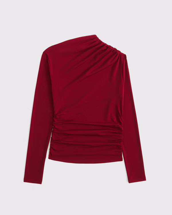 Long-Sleeve Draped Mockneck Top | Abercrombie & Fitch (US)