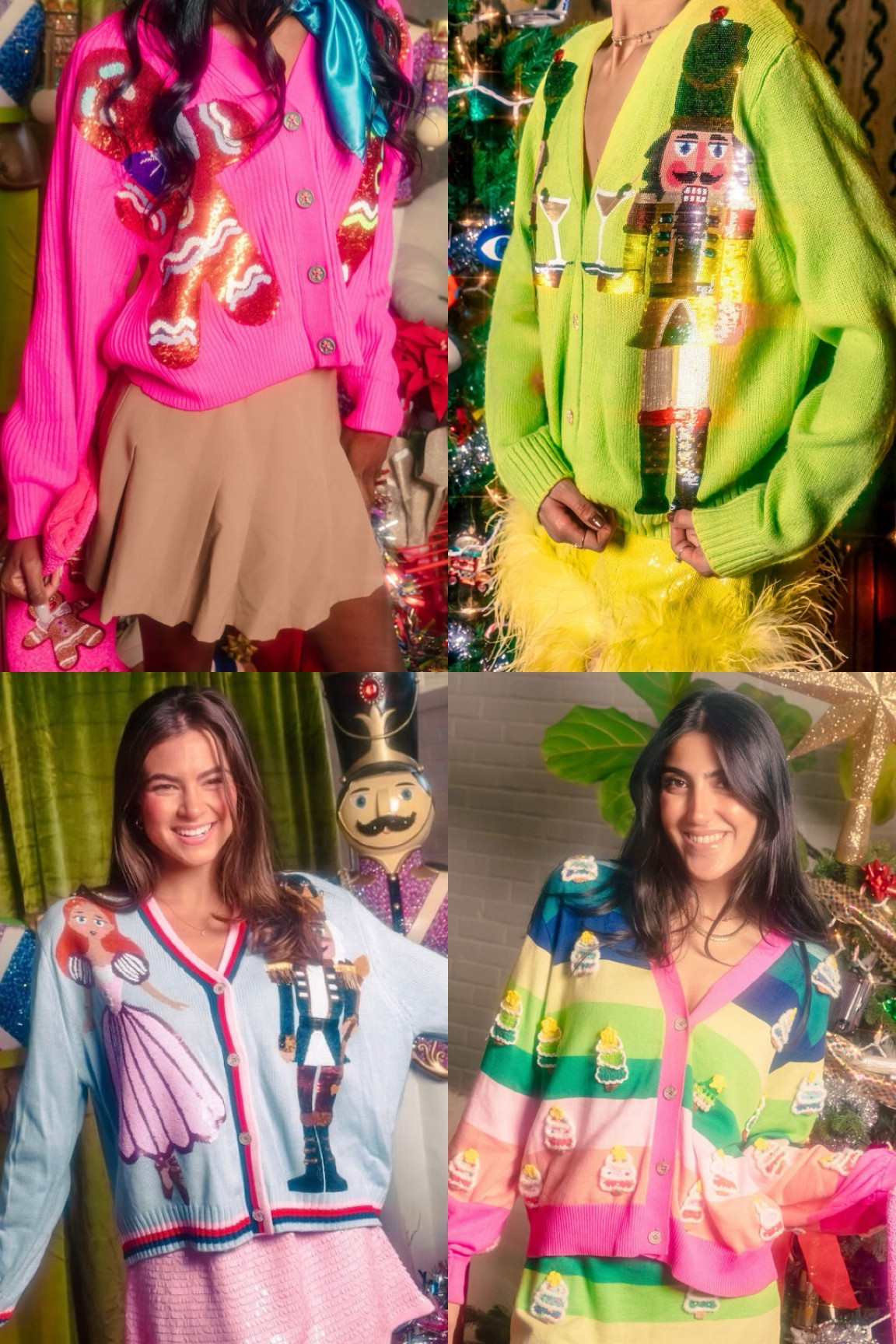 Nutcracker cardigan / pink gingerbread cardigan / rainbow stripe Christmas tree cardigan 
Size: XS and it’s not too tight 

#LTKParties #LTKHoliday