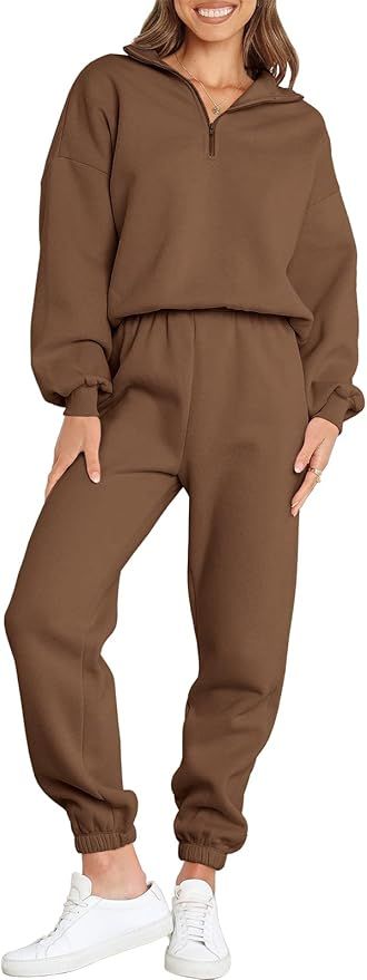 ANRABESS Women's Oversized Long Sleeve Lounge Sets Casual Top and Pants 2 Piece Outfits Sweatsuit... | Amazon (US)