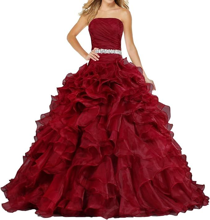 ANTS Women's Pretty Ball Gown Quinceanera Dress Ruffle Prom Dresses | Amazon (US)