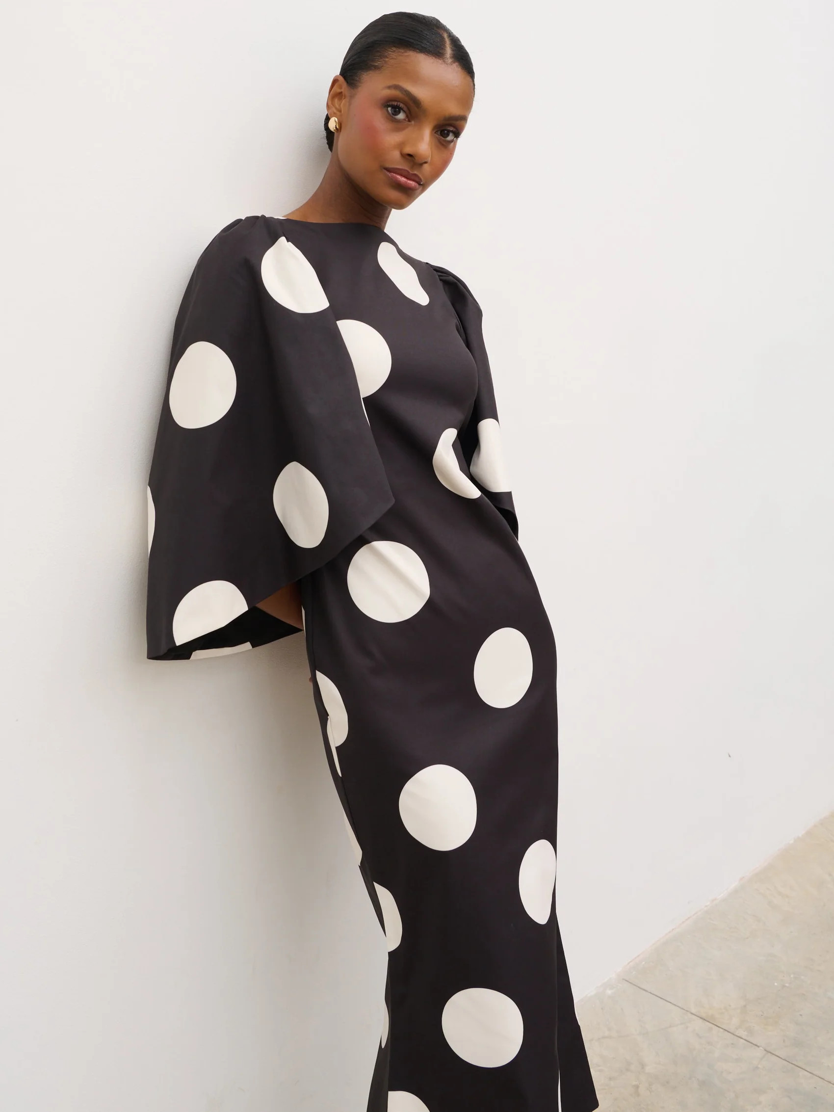 Liora A-Line Midaxi Dress - Black and Cream Polkadot | Pretty Lavish (UK)