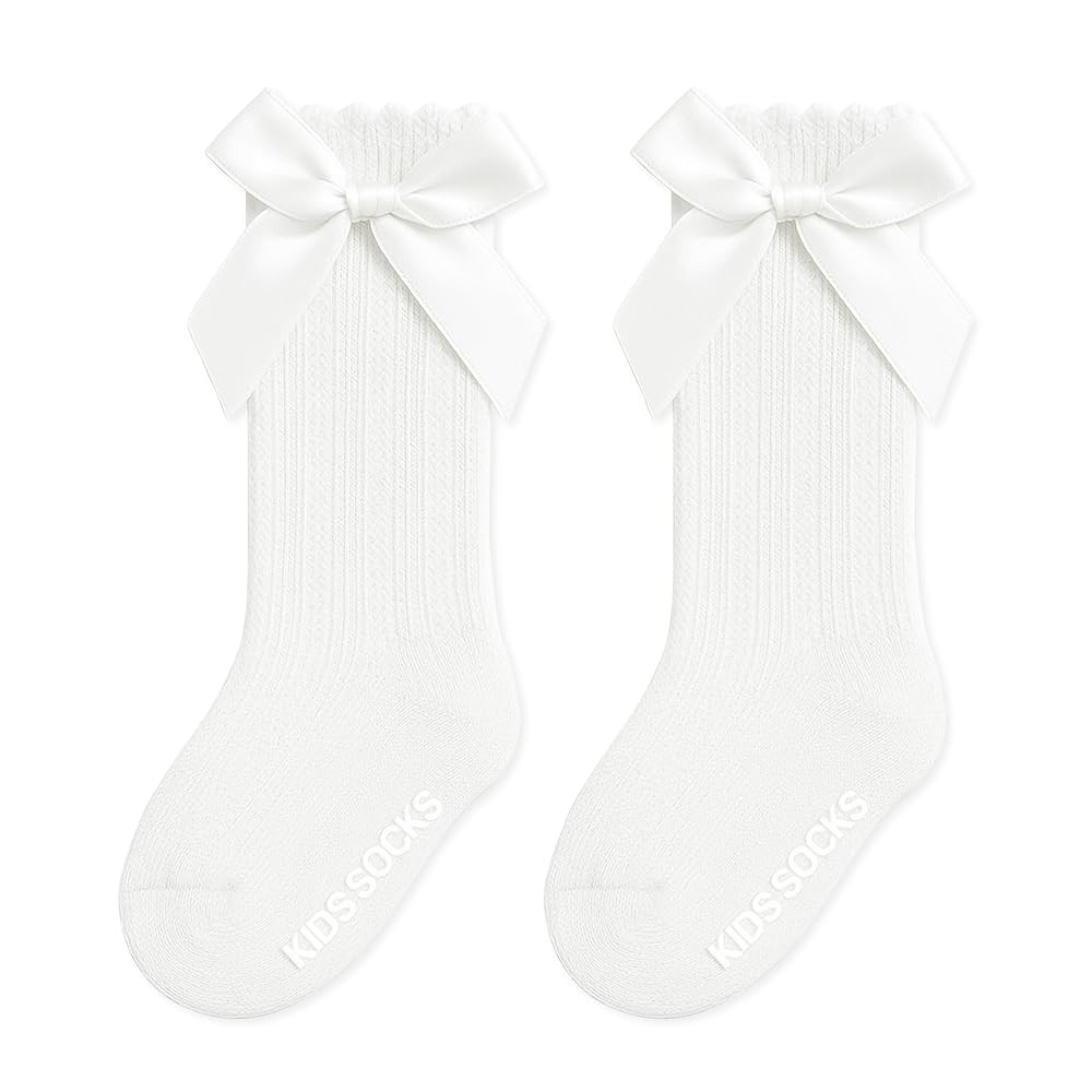 Baby Knee High Socks Non Slip Baby Girl Socks Cotton Bow Infant Stockings Ruffle Toddler Long Soc... | Amazon (US)