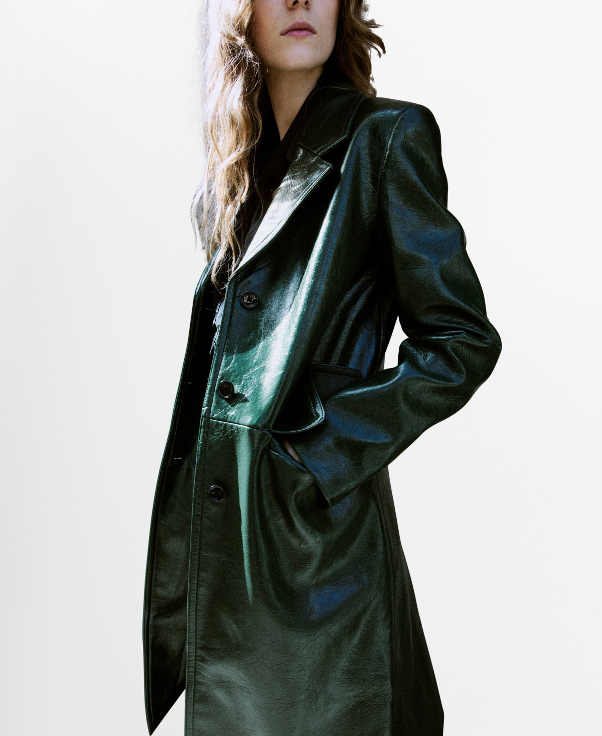 Mango Women's Long Faux-Leather Coat - Green | Macy's