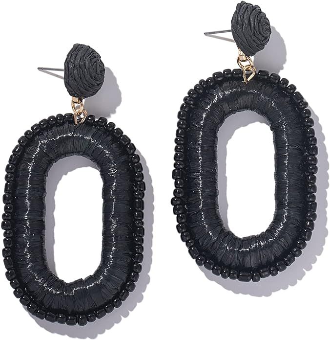 Beaded Raffia Earrings Statement Boho Earrings Cute Seed Bead Earrings Square Drop Dangle Earring... | Amazon (US)