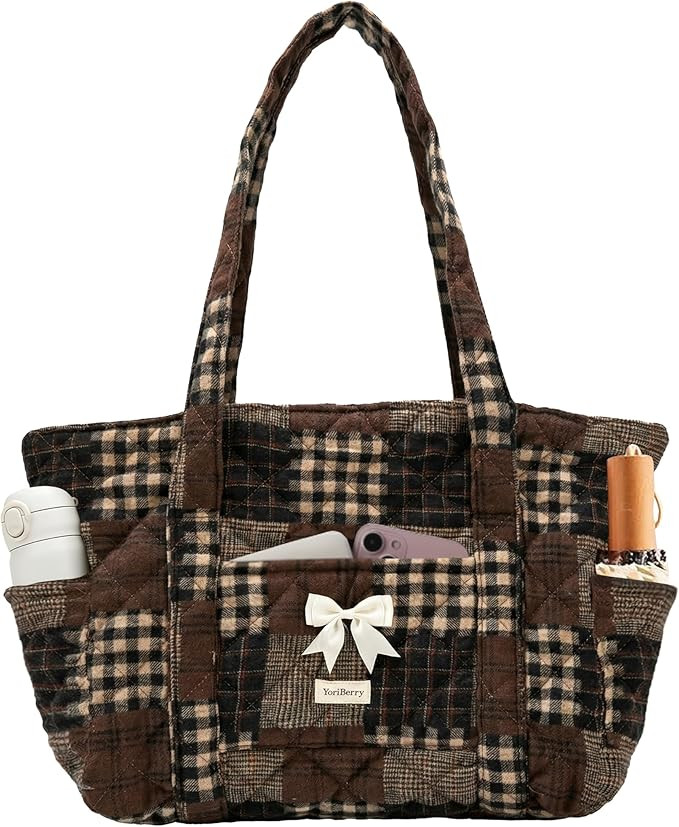 Quilted Tote Bag for Women, Quilted Floral Tote Bags with Zipper, Cute Bow Cotton Patchwork Shoul... | Amazon (US)