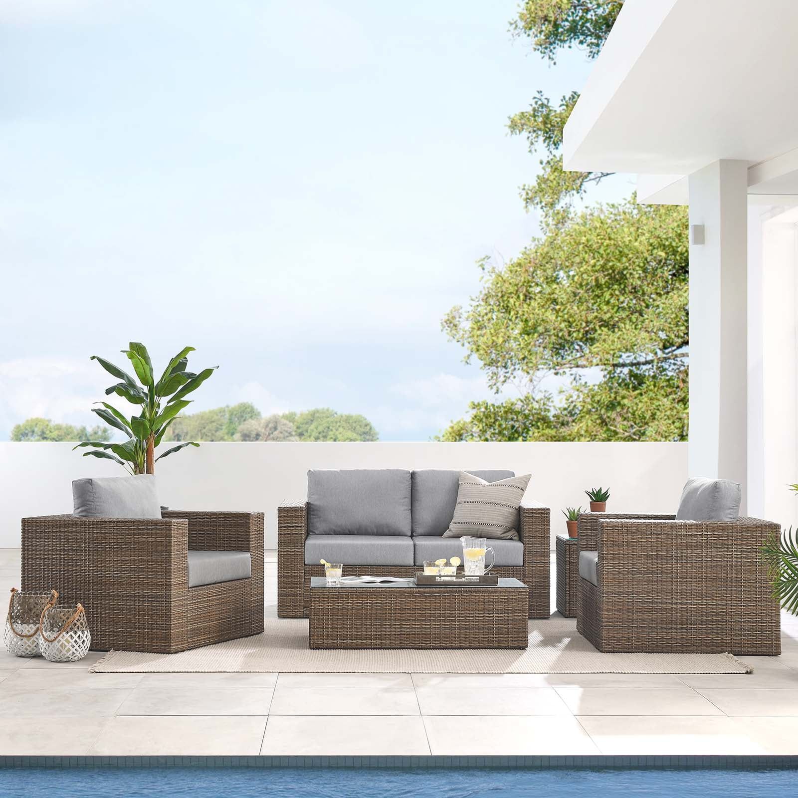 Modway Convene Outdoor Patio Outdoor Patio 4-Piece Furniture Set in Cappuccino Gray | Walmart (US)
