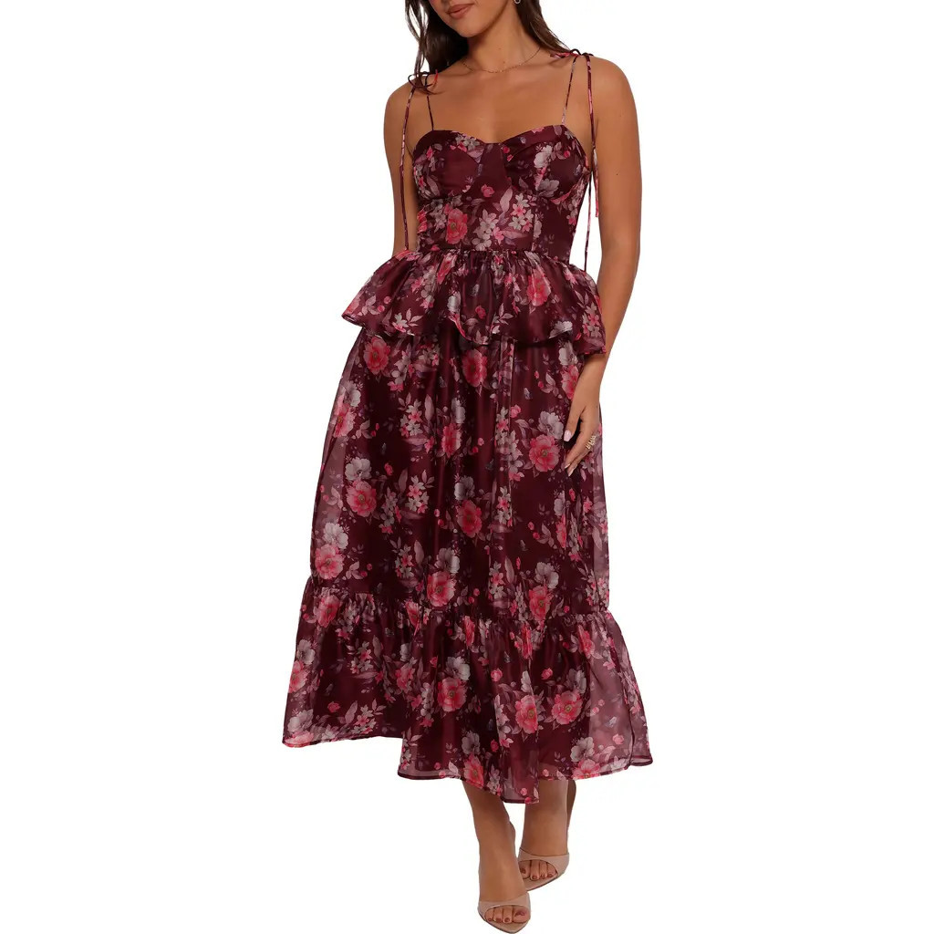 Petal & Pup Mazy Floral Peplum Tiered Maxi Dress in Purple/Magenta at Nordstrom, Size Small | Nordstrom