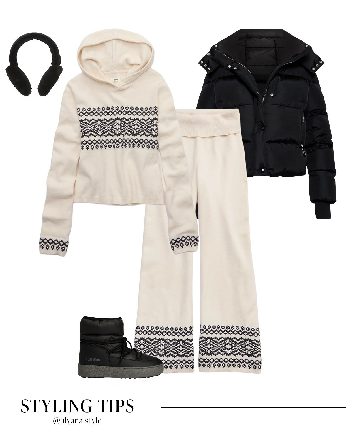 My go to winter outfit for cozy days, travel, and aprés ski trip ❄️. This cream matching lounge set layered with a black puffer jacket, snow boots, and shearling earmuffs is the perfect cabin outfit that’s cute and warm. Easy to wear for coffee runs, winter trips, and cold weather errands. Tap to shop everything!
.
.
.
.
.
.
#LTKGiftGuide #LTKHoliday #LTKootd #LTKSeasonal #LTKU #LTKSaleAlert #LTKFindsUnder50 #LTKFindsUnder100 #LTKTravel #LTKShoeCrush 
Winter outfits | winter jacket | ski trip outfits | ski jacket | cropped puffer jacket | winter coat | lounge wear | lounge pants | comfy pants | sweat pants | pull on pants | comfy outfits | comfy sets | hoodie sweatshirt | winter boots | moon boots outfit | cold weather outfit 