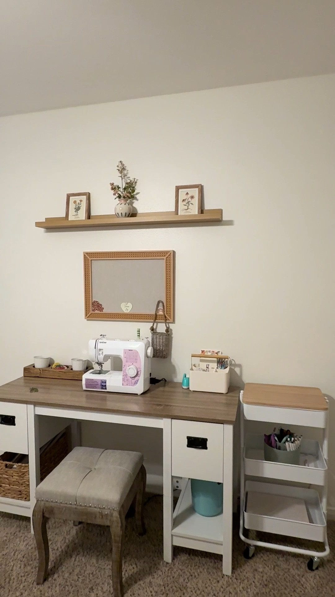 This picture ledge shelf added the perfect cozy vibe to my desk space. The 3 tier rolling cart serves its purpose for a crafting cart. The rolling cart can also be used for homeschool. I’m loving the natural boho vibes in this sewing + craft space.

#LTKHome