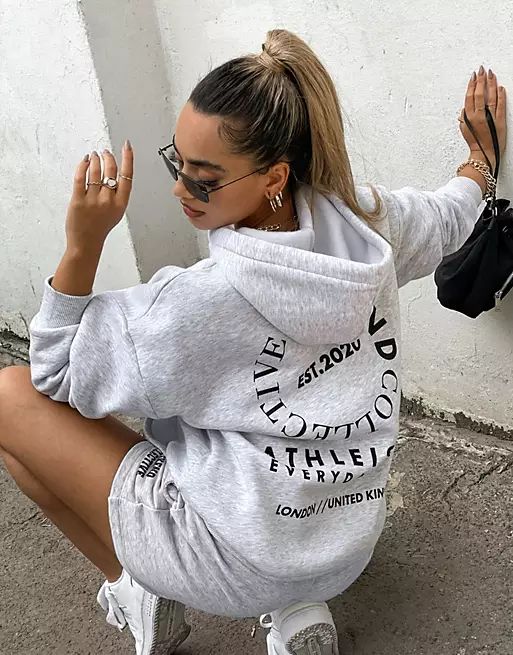 ASOS Weekend Collective oversized hoodie with stacked logo in ice heather   | ASOS | ASOS (Global)