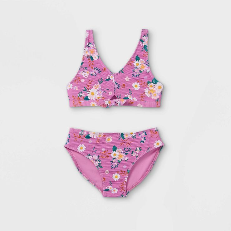 Girls' Floral Print Tie-Front 2pc Bikini Set - art class™ Pink | Target