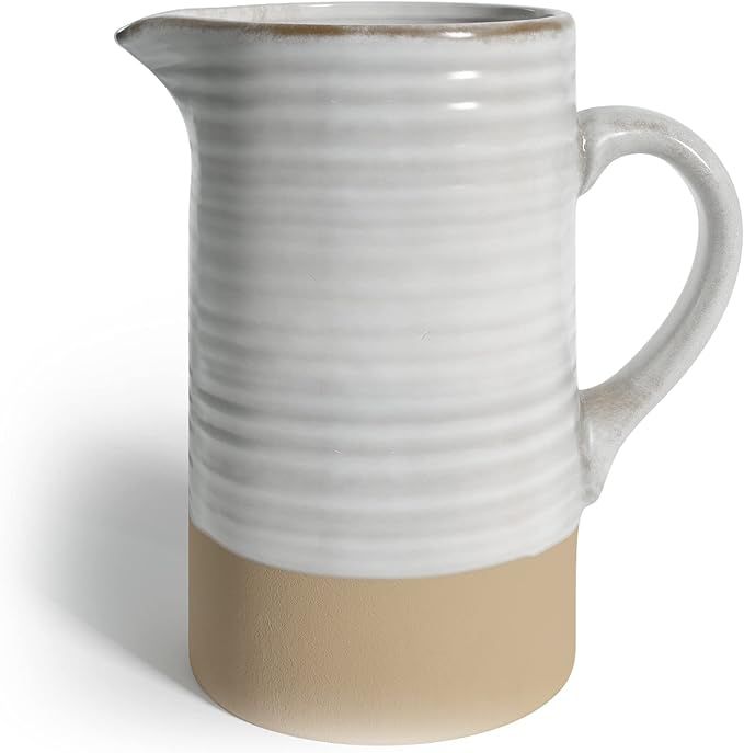 Barnyard Designs Ceramic Stoneware 1.5 Quart Pitcher with Handle, Vintage Farmhouse Style Milk Ju... | Amazon (US)