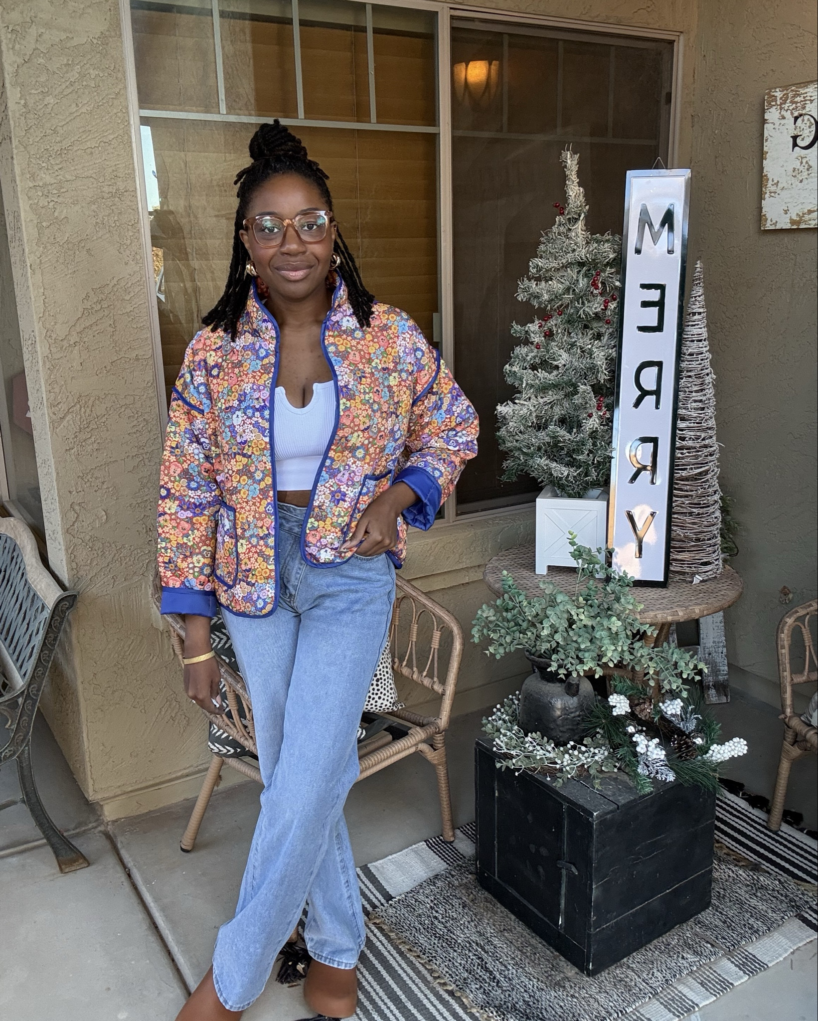 A fun jacket and jeans are my winter staples! 
These jackets come in so many prints too ❤️ Size up for an oversized look - wearing a large. 
Jeans are a Tall Small (4). I wear a 4 Long in American Eagle jeans for reference.

#LTKFindsUnder50 #LTKCyberWeek #LTKHoliday