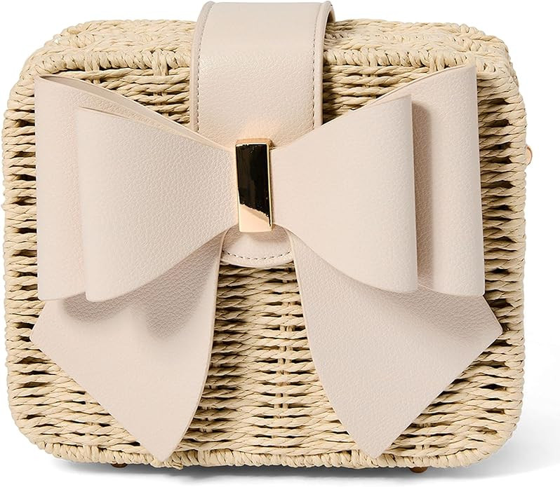 LIKE DREAMS Women Missy Small Straw Crossbody Vegan Leather Strap Bowtie Floral Interior Fashion ... | Amazon (US)