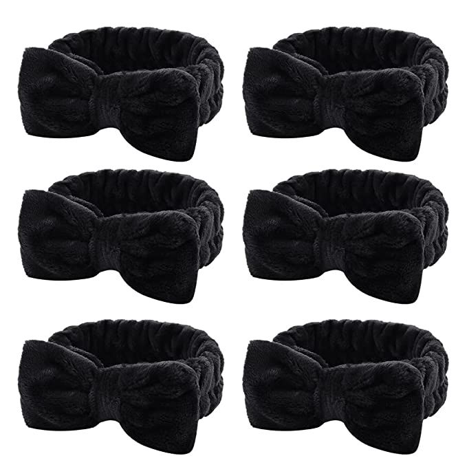 WHAVEL 6 Pack Spa Headbands,Black Makeup Headbands Microfiber Bowtie Headbands Facial Headband So... | Amazon (US)