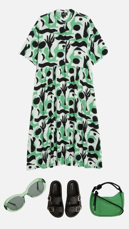 Print dress
Green 
Birkenstocks 
Shirt dress

#LTKstyletip #LTKunder50 #LTKSeasonal