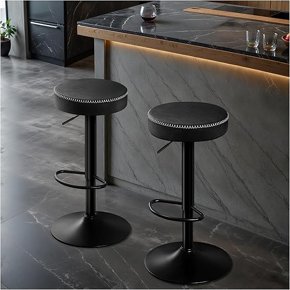 Swivel Bar Stools Set of 2 Black Microfiber Leather Counter Height Bar Stools with Round Seat Adj... | Amazon (US)