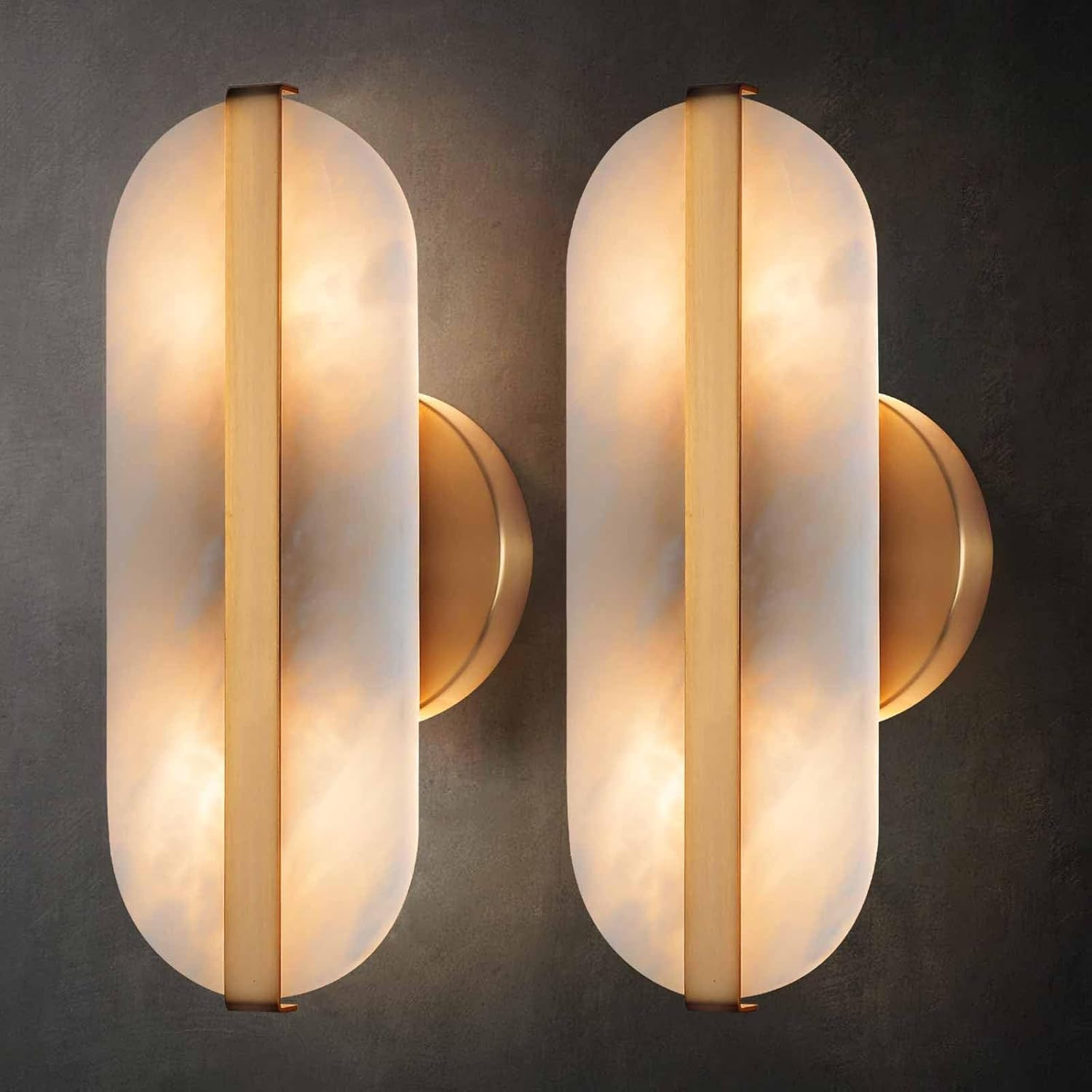 Natural Alabaster Wall Sconces Set of Two Marble Wall Sconces Hardwired | Amazon (US)