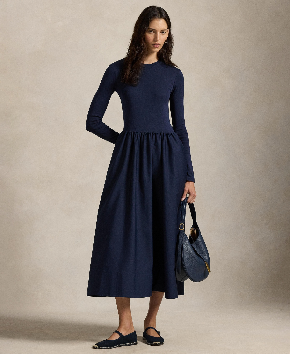 Polo Ralph Lauren Women's Cotton Long-Sleeve Dress - Cruise Navy | Macy's