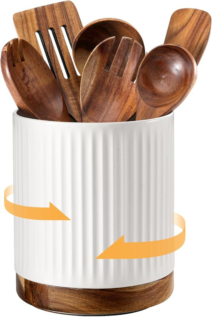 DOWAN 360° Rotating Extra Large Cooking Utensil Holder, 7.6" Kitchen Utensil Holder for Countert... | Amazon (US)