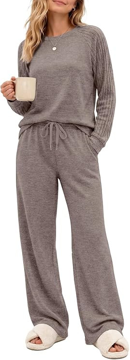 OFEEFAN Pajama Sets for Women 2 Piece Lounge Sets Pjs Winter Soft Sleepwear | Amazon (US)