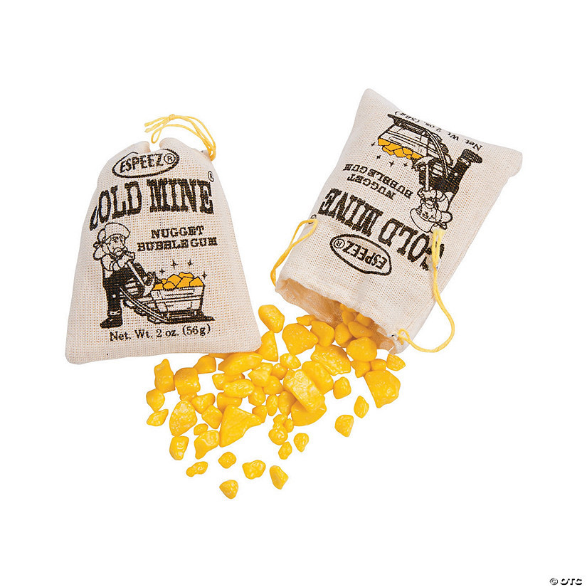 1 lb. 8 oz. Gold Nugget Bubble Gum in Drawstring Canvas Bags - 12 Pc. | Oriental Trading Company