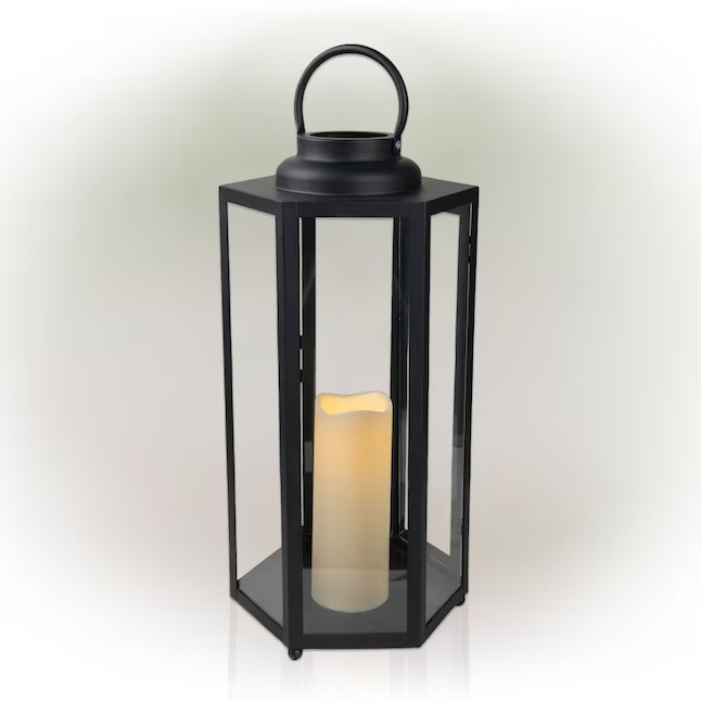 Alpine Corporation 9-in x 18-in Black Metal LED Light Outdoor Decorative Lantern | Lowe's