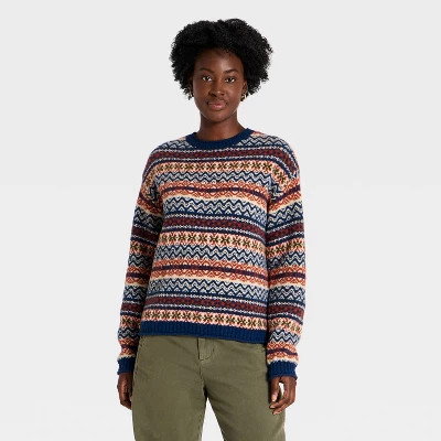 Women's Fairisle Crewneck Pullover Sweater - Universal Thread™ Pink S | Target