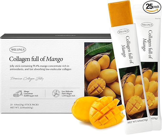 WELLINUS Korean Marine Collagen Jelly Sticks – Mango Marine Collagen Peptides for Glowing Skin,... | Amazon (US)
