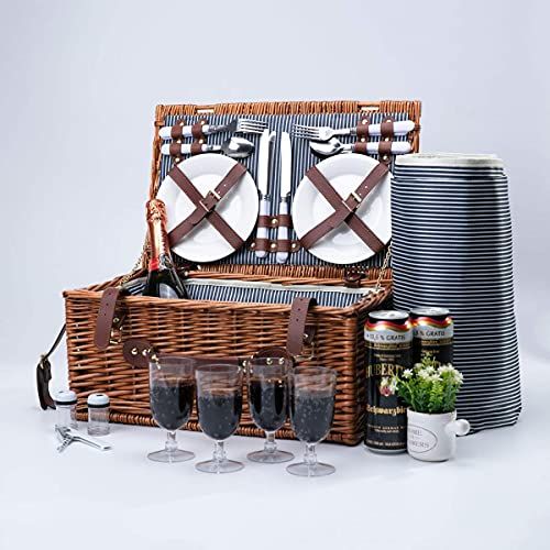 Picnic Baskets for 4 Persons Retro Classic Willow Hamper Set with Waterproof Blanket for Camping ... | Amazon (CA)