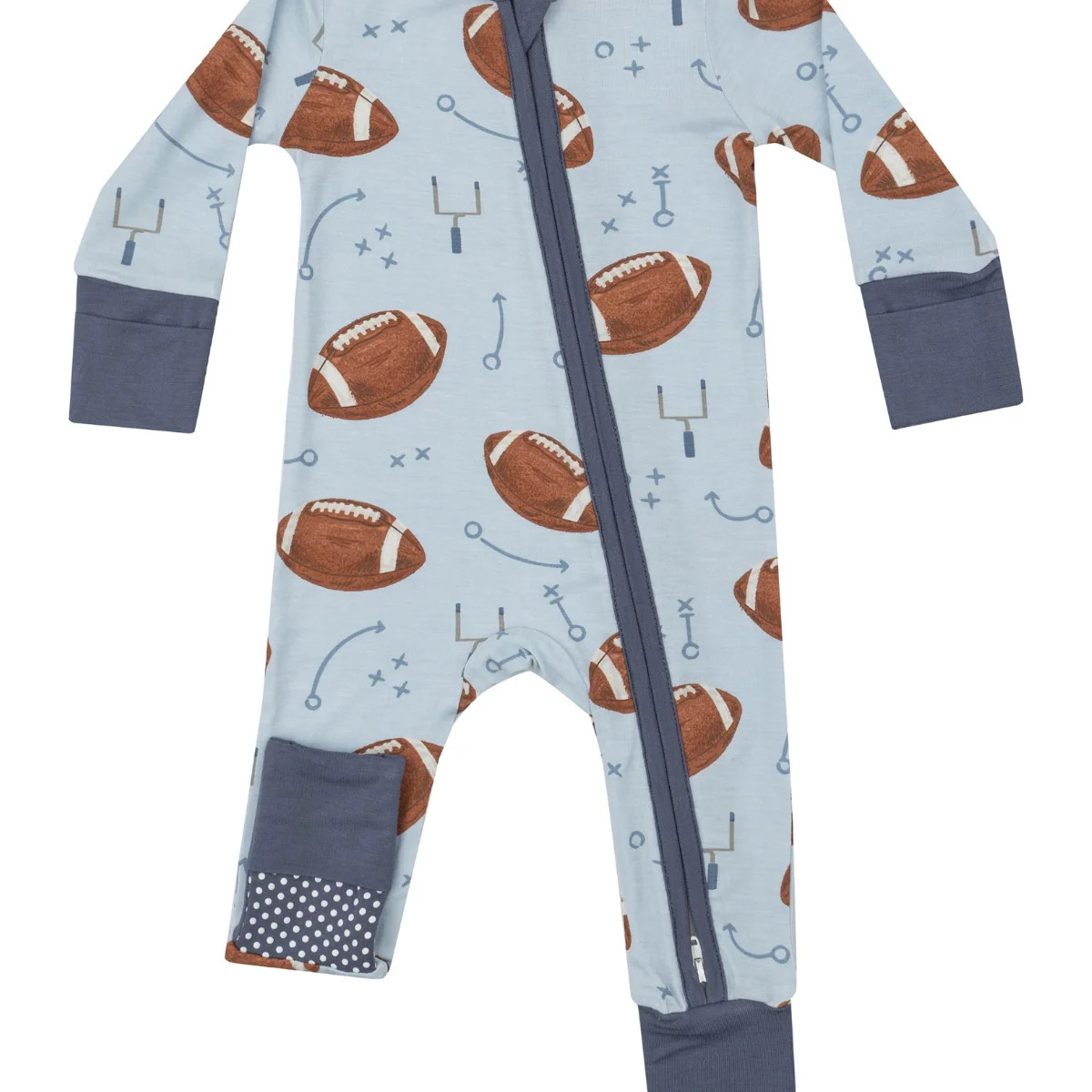 2-Way Zip Romper, Footballs Blue | SpearmintLOVE